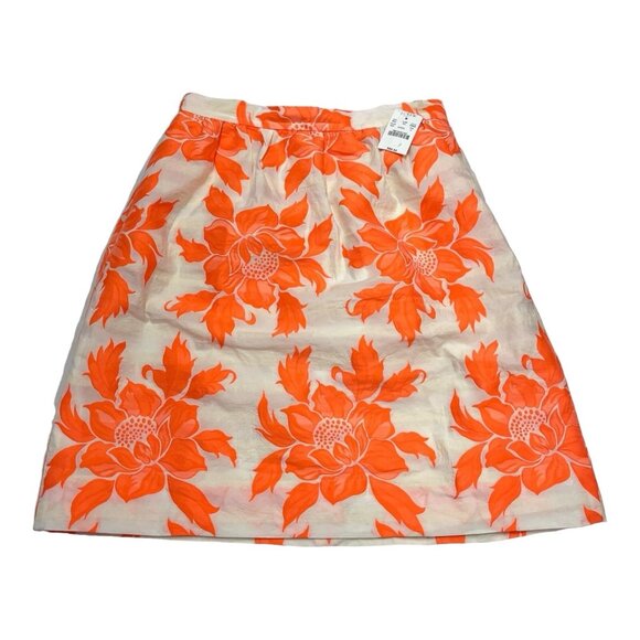 J Crew Skirt Womens 2 White Neon Orange Embroidered Floral Pencil Tropical Beach - Picture 1 of 9